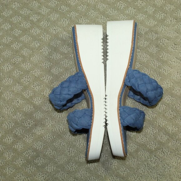 Eileen Fisher Women's 8 Blue Woven Nubuck Two Strap Platform Wedge Sandals - Picture 4 of 6